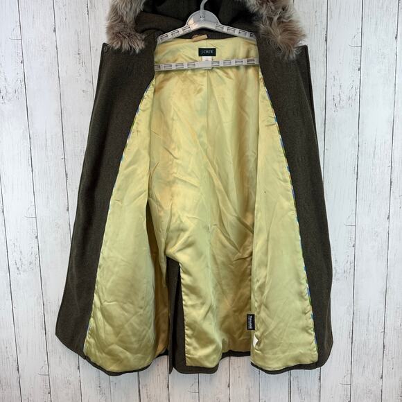 VTG J. Crew Army Green Wool Toggle Closure Duffle Coat with Fur Hood Size Large - Picture 6 of 13